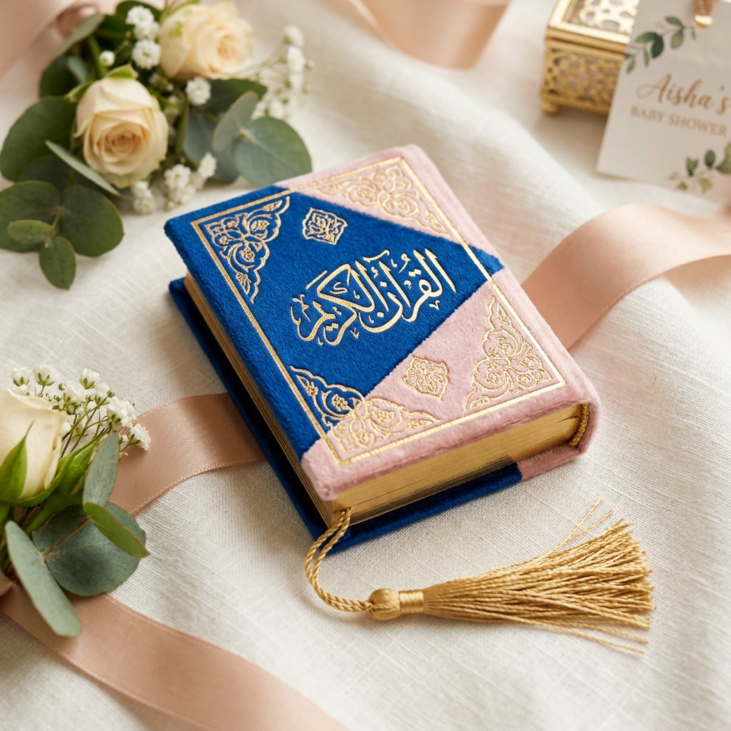 مصحف ميني بغلاف قطيفة فاخر مع كتابة مذهبة وشرابة حريرية